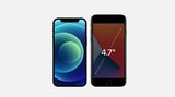 Keynote: Der schicke Neuzugang ist das iPhone 12 Mini. Das im gleichen Design gehaltene iPhone ist sogar kleiner als das iPhone SE (rechts) - und das trotz des mit 5,4 Zoll deutlich größeren Displays.