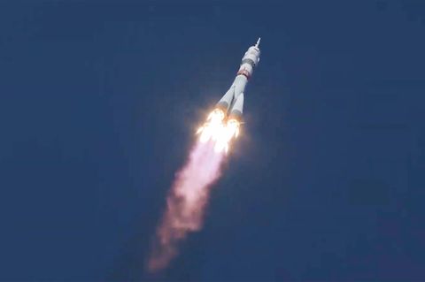 Die Sojus-Rakete startet in Richtung ISS