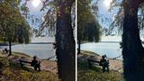 Neues Smartphone: Bei Tagesaunahmen mit Gegenlicht halten sich beide die Waage. Das Oneplus 8T (links) fängt mehr Details am Baum ein, das iPhone lässt das Gesicht erkennbar. Toll: Beide lassen sich nicht von der Sonne stören und stellen den Himmel sehr natürlich dar.