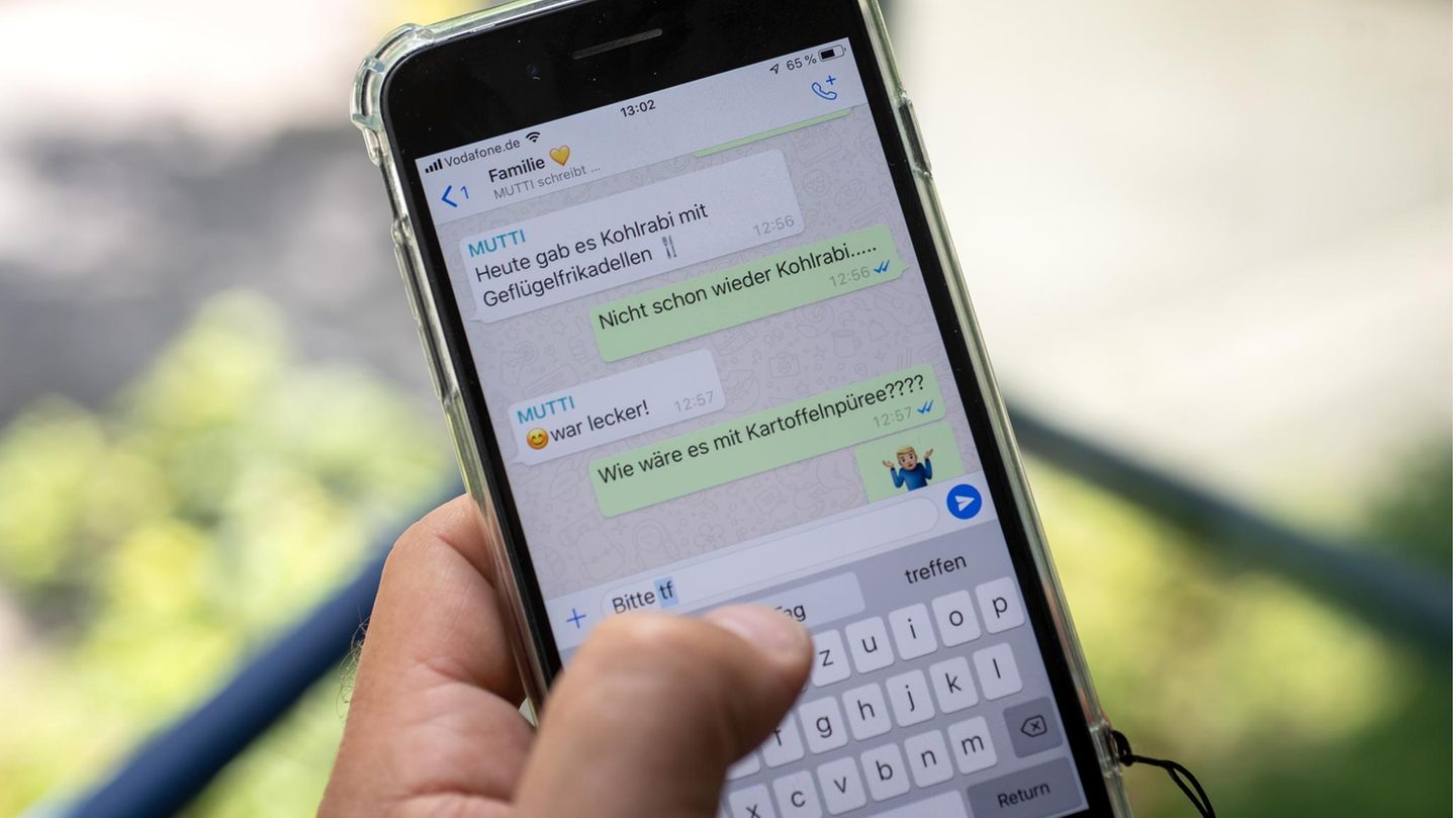 Whatsapp Gruppe löschen: Person schaut auf Chatverlauf einer Whatsapp-Gruppe