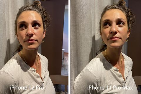 Das iPhone 12 Pro und das iPhone 11 Pro Max im Vergleich. Zunächst haben wir die "normale" Weitwinkelkamera für ein Porträt im Kunstlicht getestet. Auffällig: Das iPhone 12 zeichnet harte Kontraste durch Schatten im Gesicht etwas weicher, zudem wirkt der Hautton "gesünder". Professionelle Fotografen sind nicht immer Fans dieser Nachbearbeitungen, doch eine Blitzumfrage auf der Straße zeigte - 8 von 10 Menschen bevorzugen die Fotos des iPhone 12. Insofern scheint Apple in dieser Hinsicht alles richtig gemacht zu haben.