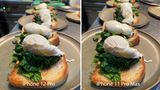 Kommen wir nun zur Instagram-Challenge Nummer eins: Porträtfotos von Essen. Hier erkennt man, wie das iPhone 12 in Nuancen die Farbtöne anpasst - der Salat ist identisch, aber die angebratene Ecke der Brotscheibe wirkt links goldbrauner. Welches Bild man besser findet, ist Geschmackssache.