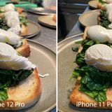 Kommen wir nun zur Instagram-Challenge Nummer eins: Porträtfotos von Essen. Hier erkennt man, wie das iPhone 12 in Nuancen die Farbtöne anpasst - der Salat ist identisch, aber die angebratene Ecke der Brotscheibe wirkt links goldbrauner. Welches Bild man besser findet, ist Geschmackssache.