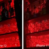 ... man auf 300 Prozent vergrößert. Beim iPhone 12 erkennt man noch die Details der Flaschen und einzelne Gläser, beim 11 Pro wird das Bild flau.