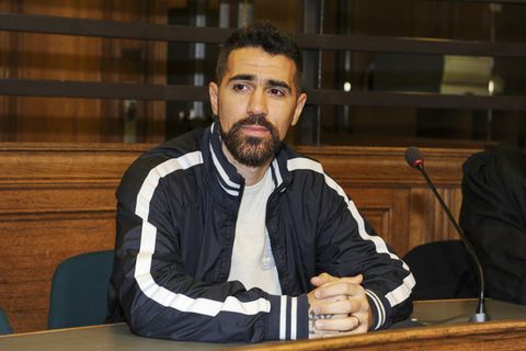 Bushido 2014 im Amtsgericht Tiergarten. Laut Anklage soll der Musiker einen Fan mit einem Schuh geschlagen haben.