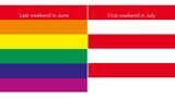 Die Regenbogenfahne wurde 1978 von Gilbert Baker entworfen, um Vielfalt und Integration zu symbolisieren. Am letzten Wochenende im Juni findet die Gay-Pride-Parade in New York City statt, in Erinnerung an Stonewall-Unruhen am 28. Juni 1970.  Für fünf Jahre war New York die Hauptstadt der Vereinigten Staaten (1785-1790). Am 4. Juli wird der wichtigste Nationalfeiertag begangen, der Unabhängigkeitstag.