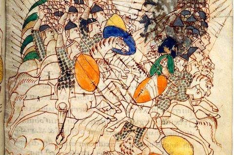 Gepanzerte Reiter im Leidener Makkabäer-Codex aus dem frühen 10. Jahrhundert
