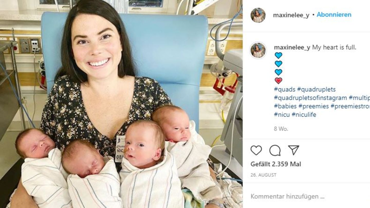 Maxine Young hält ihre vier Babys im Arm