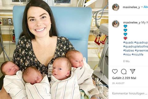 Maxine Young hält ihre vier Babys im Arm