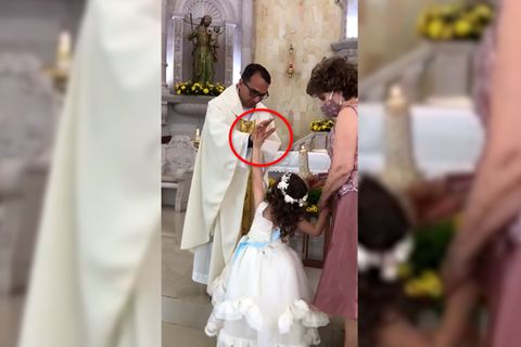 Pfarrer will Segen verteilen – kleines Mädchen gibt ihm ein High Five