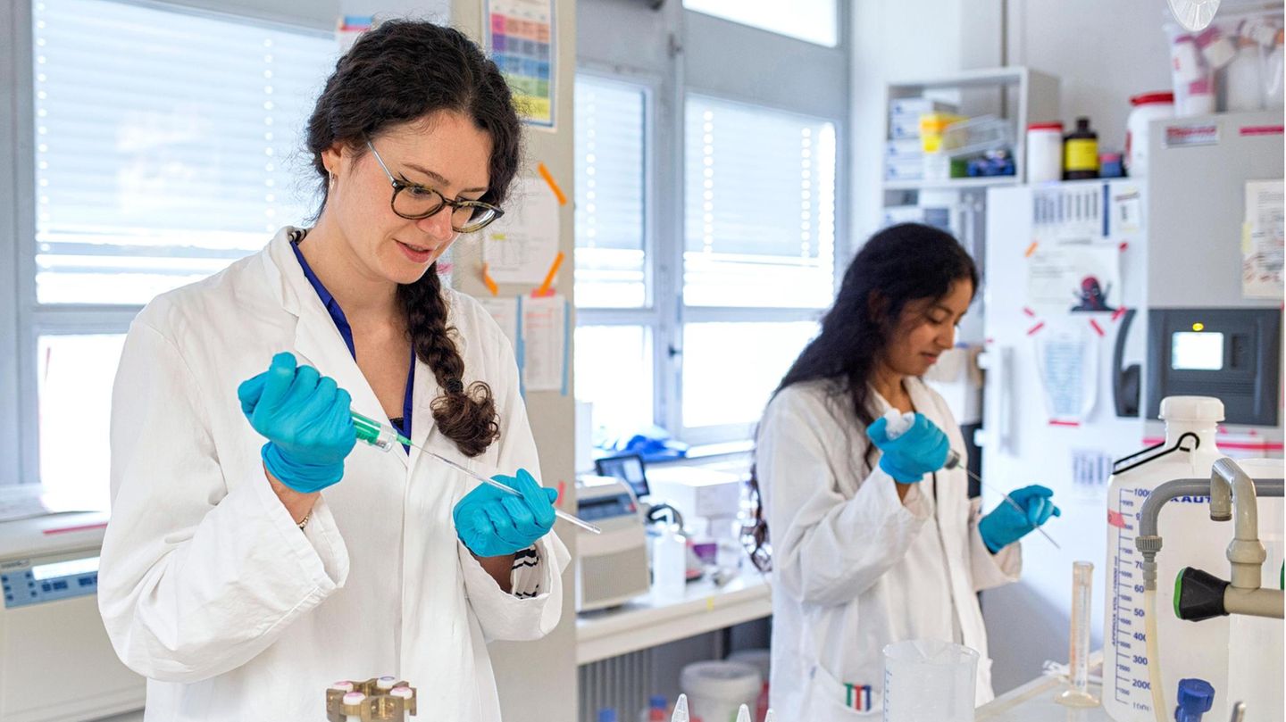 Laborarbeit Covid-19 an der Frankfurter Universität am Riedberg mit Chemie-Doktorandin Katharina Hohmann (28 Jahre) Laborarbeit Covid-19 an der Frankfurter Universität am Riedberg mit Chemie-Doktorandin Katharina Hohmann