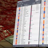 Die Anzeigetafel zeigt nicht mehr virtuelle Flüge für die Komparsen, sondern Flüge von Amsterdam bis Zürich. Nur der Flug nach Peking wurde abgesagt.