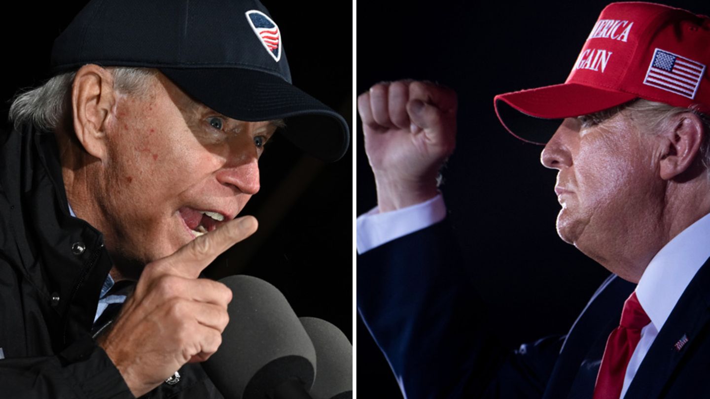 Joe Biden (l.) und Donald Trump reden bei Wahlkampfauftritten zu ihren Anhängern