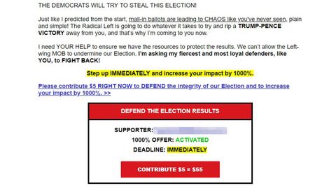 "Die Demokraten werden versuchen, die Wahl zu stehlen": Nur eine aus einer Flut von E-Mails, die Trumps Wahlkampfteam in den vergangenen Stunden an die Anhänger des Präsidenten verschickt hat