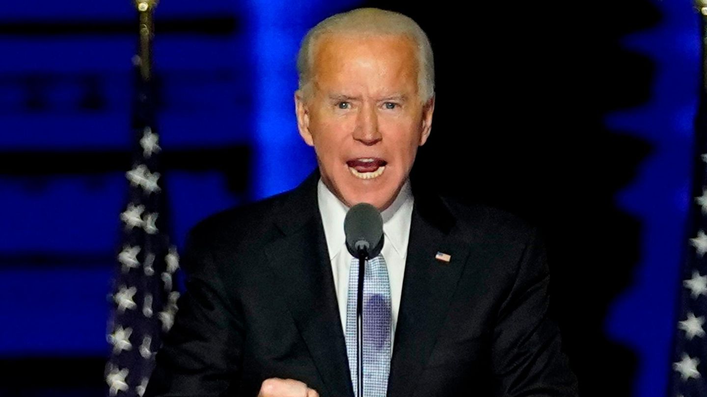 Joe Biden während seiner Siegesrede in Wilmington am Samstagabend