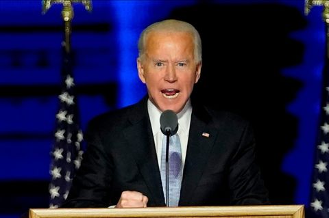 Joe Biden während seiner Siegesrede in Wilmington am Samstagabend