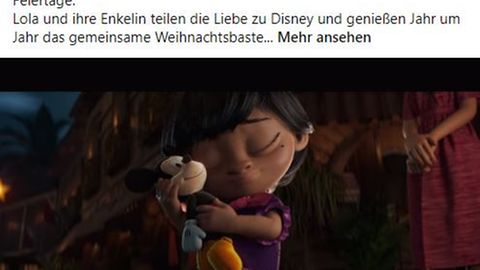 Ein Screenshot des Disney Posts zeigt Text und ein Bild des Werbespots.