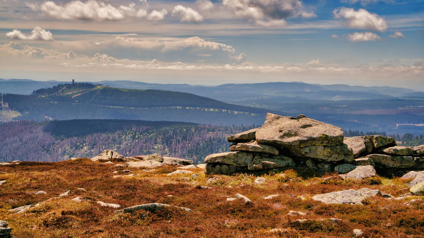 Aussicht vom Brocken über das Harzgebirge