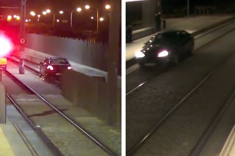 Video Betrunkene fährt auf Gleise und ihn Bahnhof