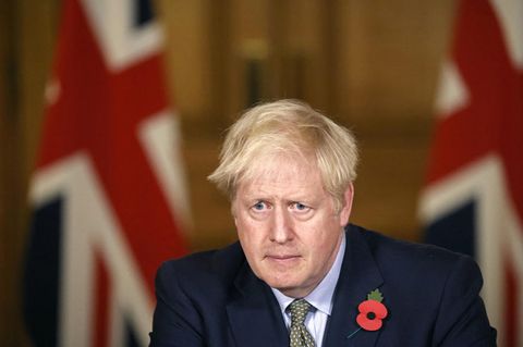 Boris Johnson, Premierminister von Großbritannien, während einer Pressekonferenz in der Londoner Downing Street