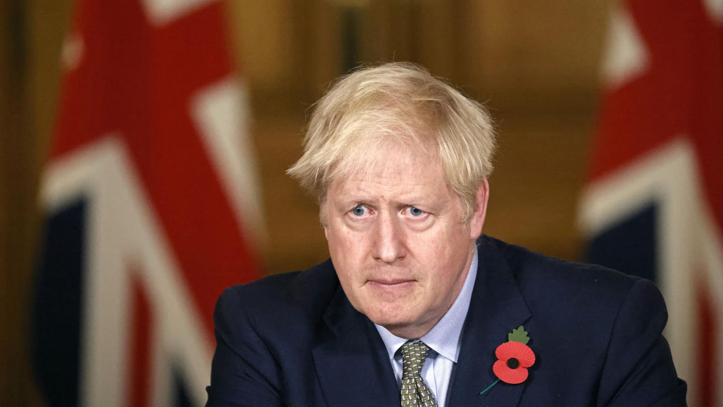 Boris Johnson, Premierminister von Großbritannien, während einer Pressekonferenz in der Londoner Downing Street