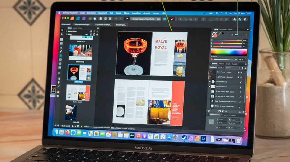 Die Layout-Software Affinity Publisher läuft ohne Probleme auf dem Macbook Air mit M1-Chip. Die Layout-Software Affinity Publisher läuft ohne Probleme auf dem Macbook Air mit M1-Chip.