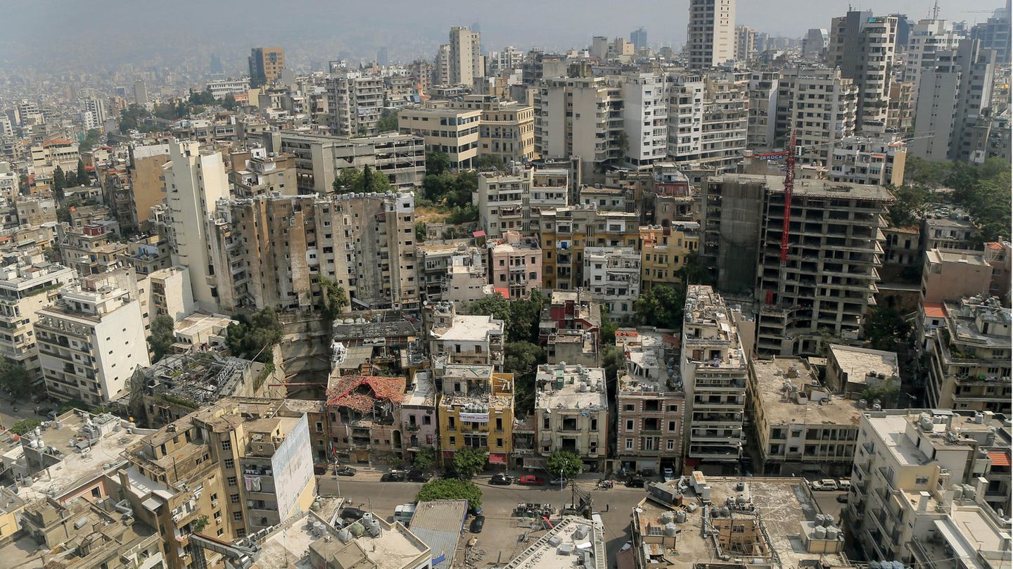 Verwüstete Gebäude in der Nähe des Hafens von Beirut, wo sich am 4. August eine schwere Explosion ereignete