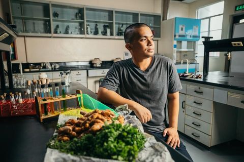 Statt Obst und Gemüse verrotten zu lassen, hatte es sich Carvey Ehren Maigue zum Ziel gesetzt, sie als UV-absorbierende Verbindung für sein neuartiges Material zu verwenden.