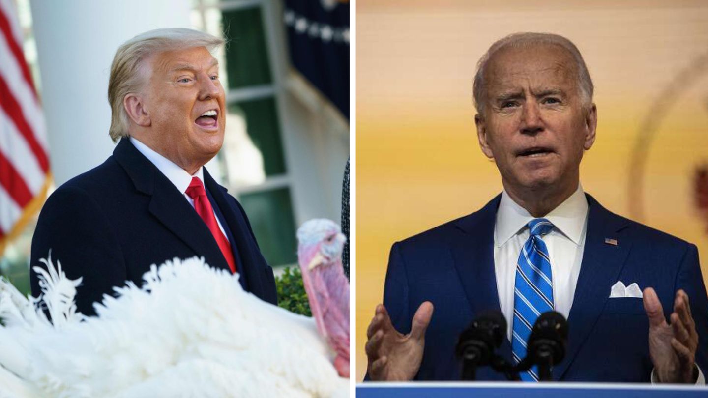 Donald Trump begnadigt zum letzten Mal Truthähne, während Joe Biden vor großen Familienfeiern warnt.