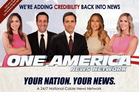 Werbung von One America News Network (OAN), einem der Lieblingssender von Donald Trump, gegen den Youtubevorgeht