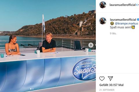 Laura Müller und Markus Krampe bei den Dreharbeiten zu DSDS im September