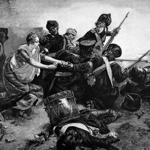 Befreiungskriege 1813/15. Kampf um Lüneburg am 2. April 1813.  Johanna Stegen, die Heldin von Lüneburg (Johanna Stegen, 1793 bis 1842, entscheidet den Kampf, indem sie den Preußen Munition zuträgt). Gemälde, 1887, von Ludwig Herterich (1856-1932). Öl / Lw., 29 × 37 cm. Privatsammlung , 2002.