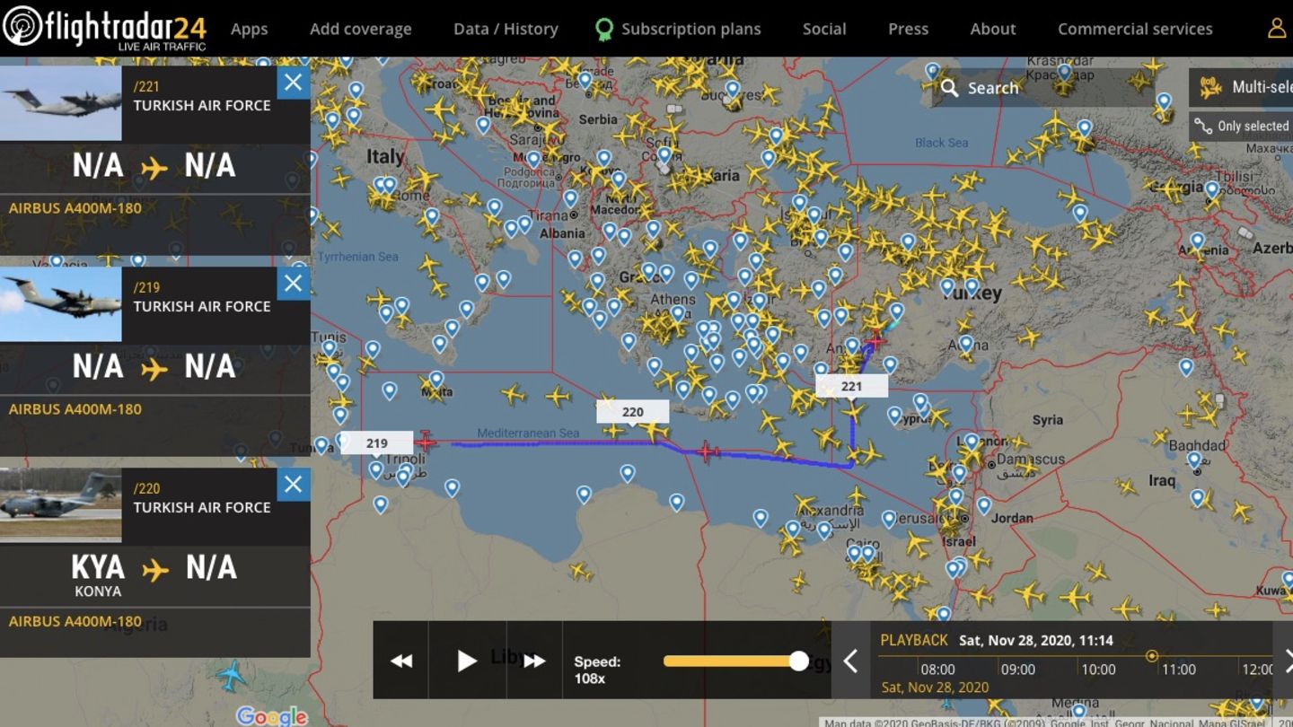 Ein Screenshot der Internetseite Flightradar24