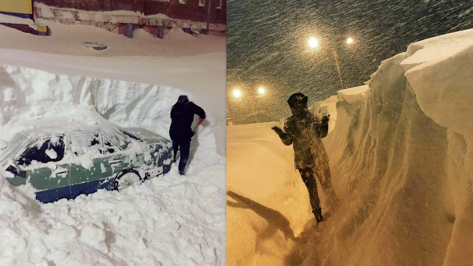 Schnee in Russland Norilsk