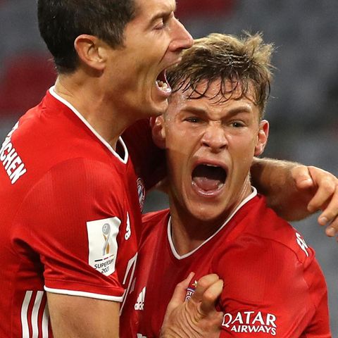 Spielentscheider: Kimmich (r.)  jubelt nach dem  3 : 2-Siegtreffer im Supercup gegen ­Borussia Dortmund
