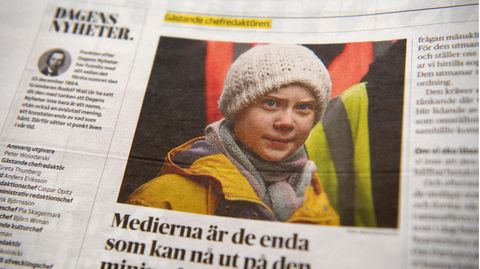 Thunberg Chefredakteurin bei schwedischer Tageszeitung: Thunberg ziert eine Seite des Zeitung "Dagens Nyheter"