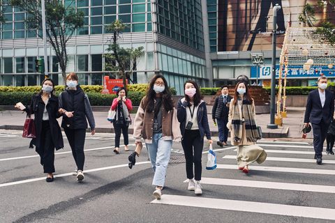 Coronavirus-Straßenszene in Taipeh, der Hauptstadt Taiwans