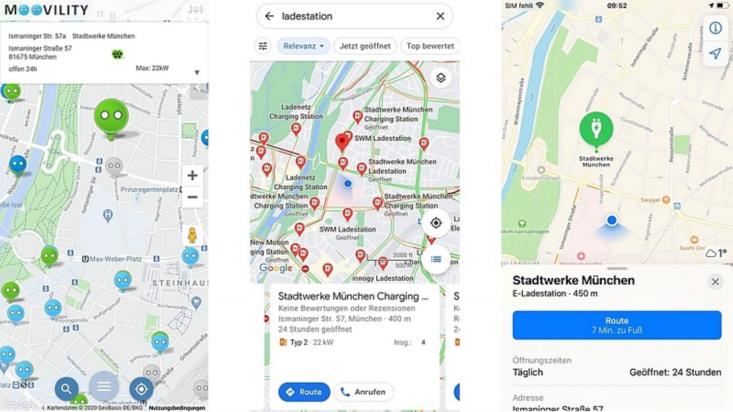 So erscheint eine Ladestation in München in der Moovility-App