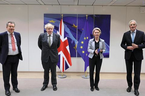 David Frost, Boris Johnson, Ursula von der Leyen und Michel Barnier