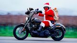 Landau: Auf der Harley-Davidson für ein guten Zweck  In diesem Jahr nicht als Kolonne: Patrick Kuntz, Gründer der Initiative "Harley-Davidson Riding Santas", fährt als Weihnachtsmann verkleidet auf seinem Motorrad. Die Biker sind seit 2015 jedes Jahr am Nikolaustag in der Südpfalz unterwegs, um Spenden für ein Kinderhospiz zu sammeln.