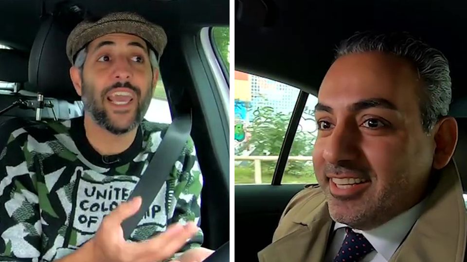 Der Hamburger SPD-Politiker Danial Ilkhanipour im "Alman-Taxi" mit Michel Abdollahi