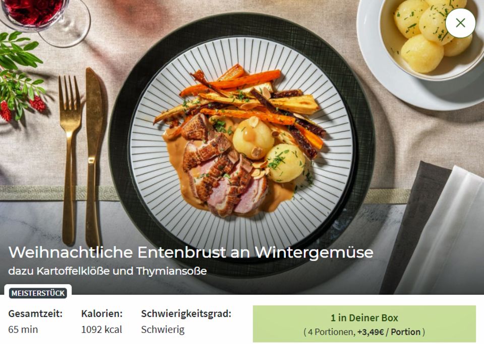 Hellofresh und Marley Spoon im Test: Das "Meisterstück" von Hellofresh warnt mit dem Hinweis "schwierig" - vier Portionen kosten hier 14 Euro Aufschlag. Das "Meisterstück" von Hellofresh warnt mit dem Hinweis "schwierig" - vier Portionen kosten hier 14 Euro Aufschlag.