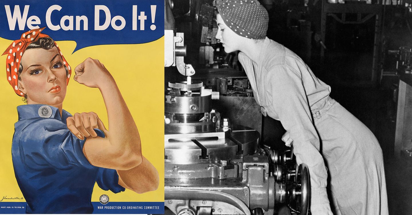 Das Poster und ein Foto der "echten" Rosie asu dem Zweiten Weltkrieg