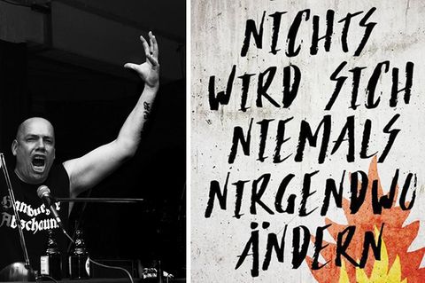 Jan Off mit hochgerissenen Armen in Kombination mit dem Cover seines neuen Romans