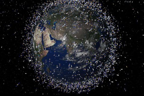 So in etwa kann man sich die Vermüllung des Orbits vorstellen