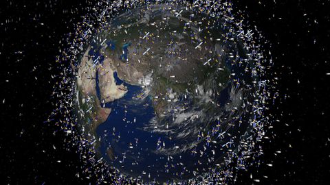 So in etwa kann man sich die Vermüllung des Orbits vorstellen