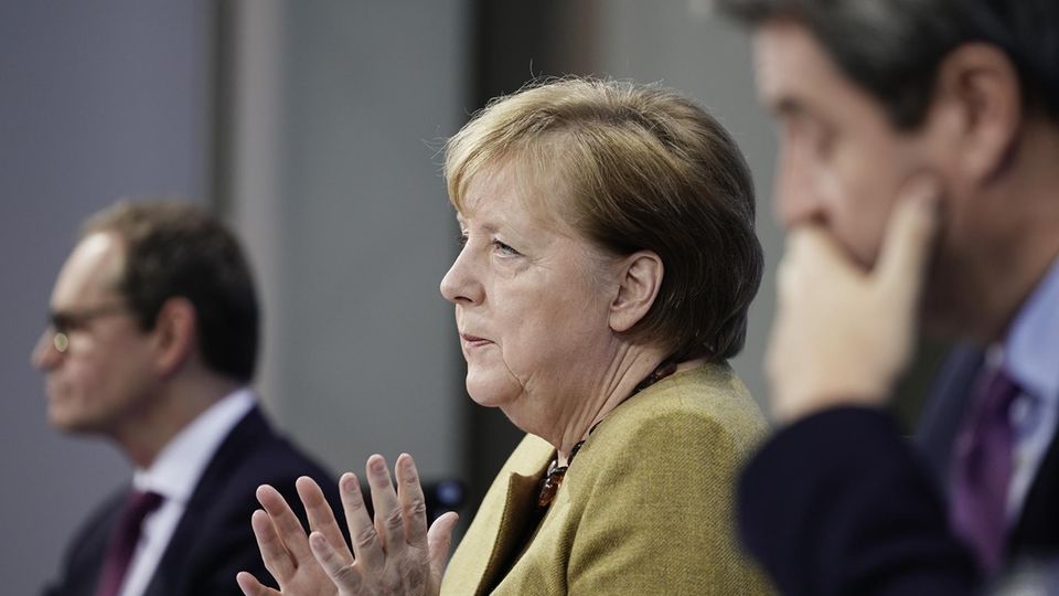 Bundeskanzlerin Angela Merkel, Berlins Regierender Bürgermeister Michael Müller, Bayerns Ministerpräsident Markus Söder