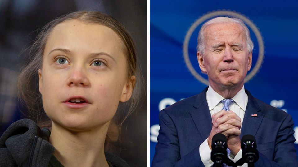 Klimaaktivistin Greta Thunberg (L) und der zukünftige US-Präsident Joe Biden (R).