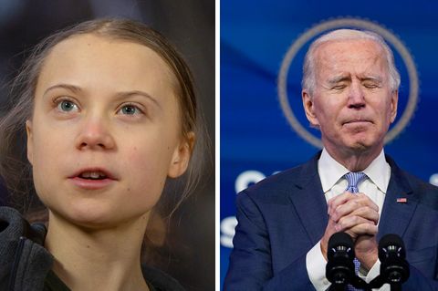 Klimaaktivistin Greta Thunberg (L) und der zukünftige US-Präsident Joe Biden (R).