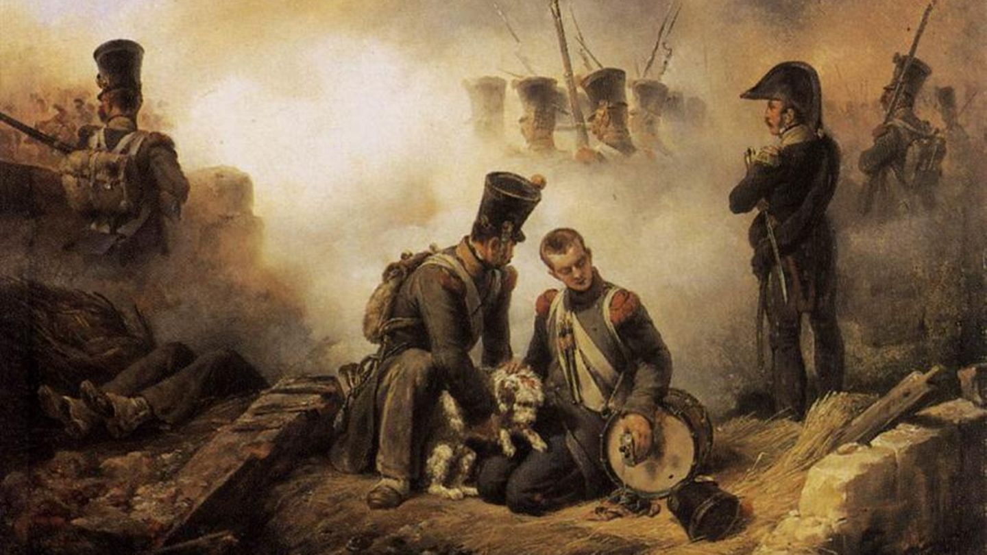 Der Hund des Regiments verwundet - zeitgenössisches Gemälde von Emile Jean Horace Vernet